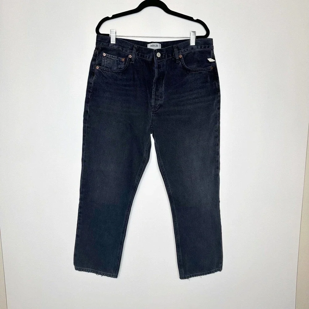 NWT AGOLDE Riley High Rise Straight Crop Jeans Women's Black Size 32